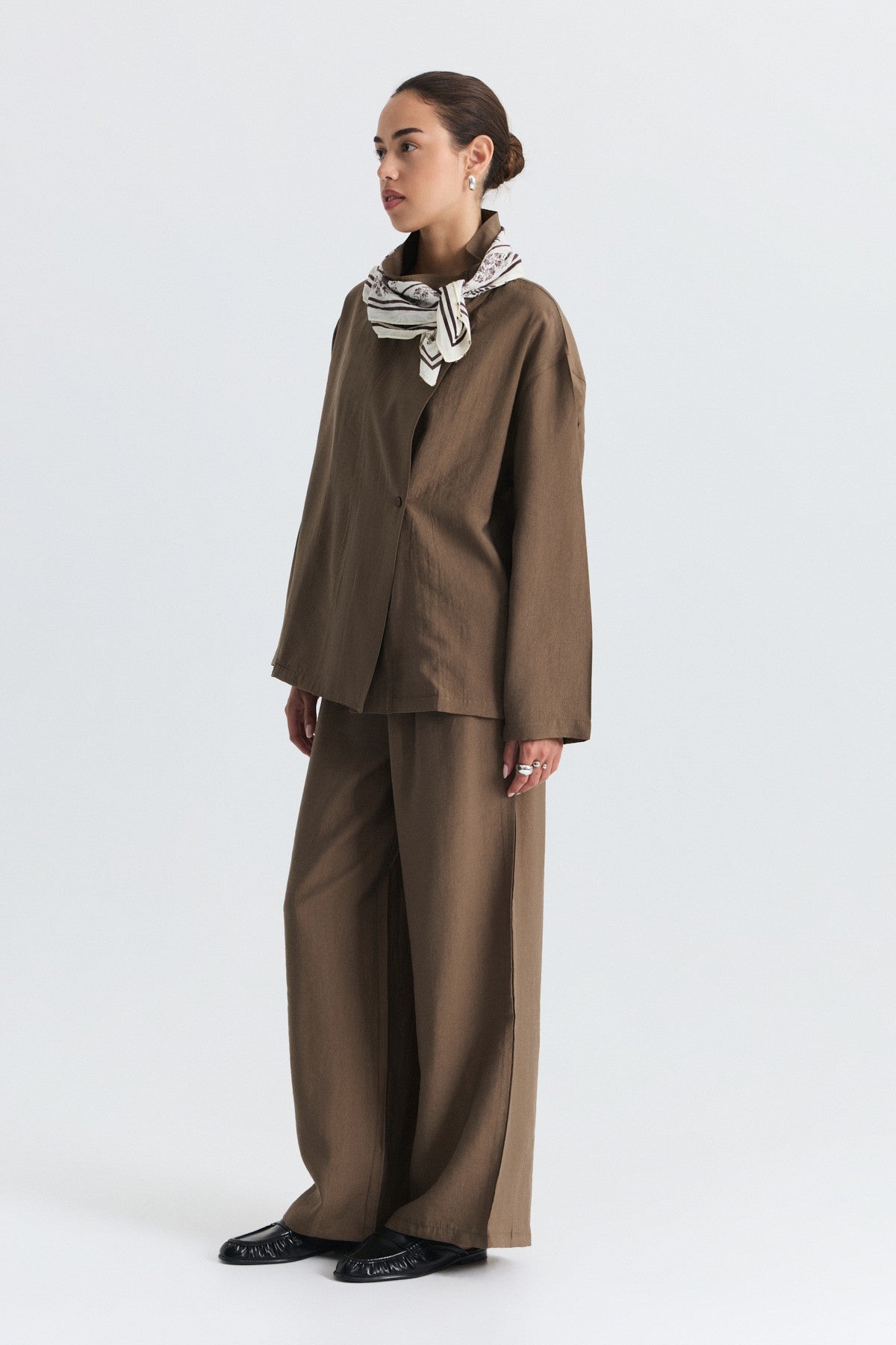 Stand-Up Collar Shirt and Pants Set