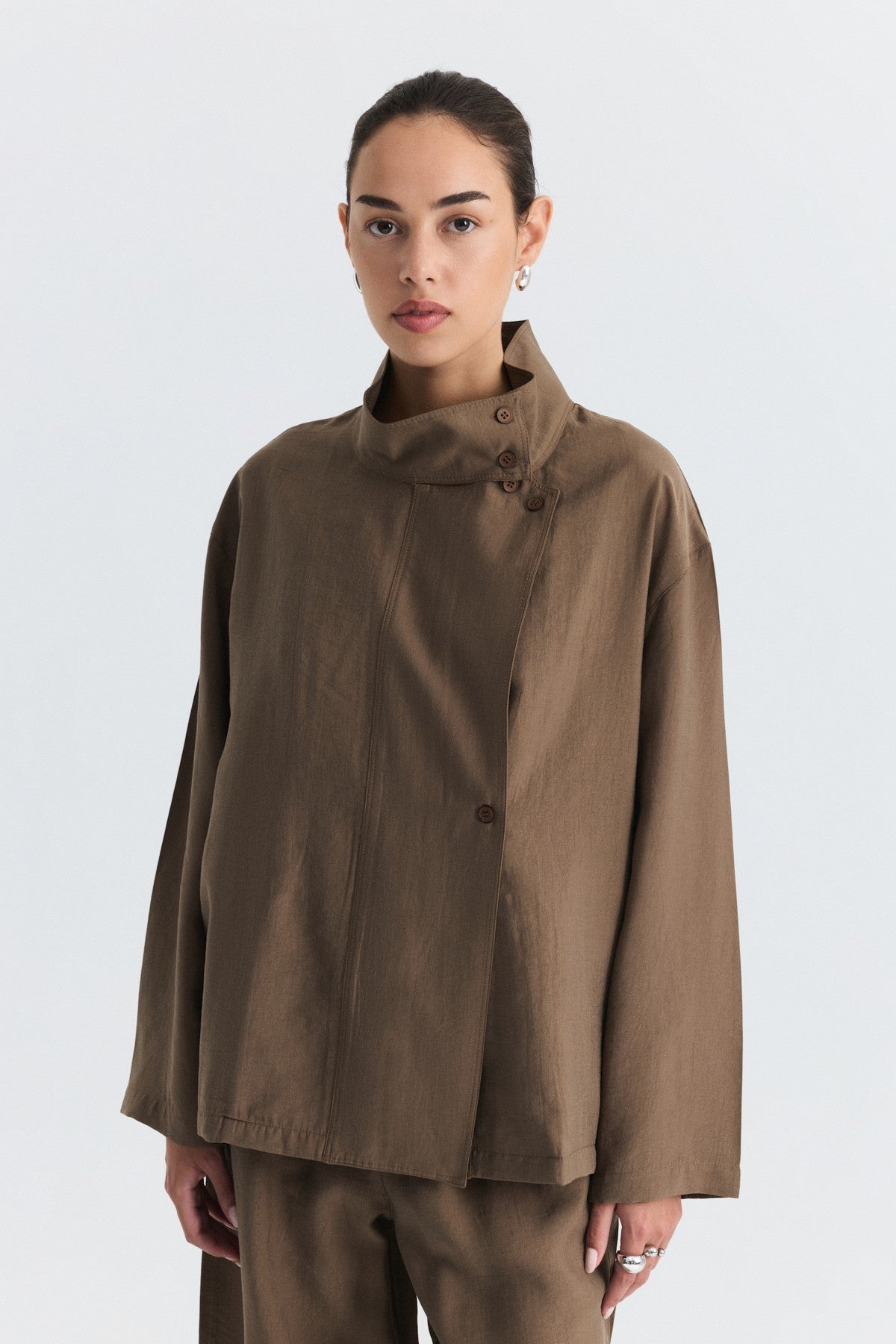 Stand-Up Collar Shirt and Pants Set