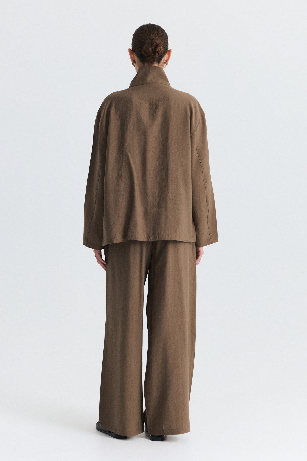 Stand-Up Collar Shirt and Pants Set