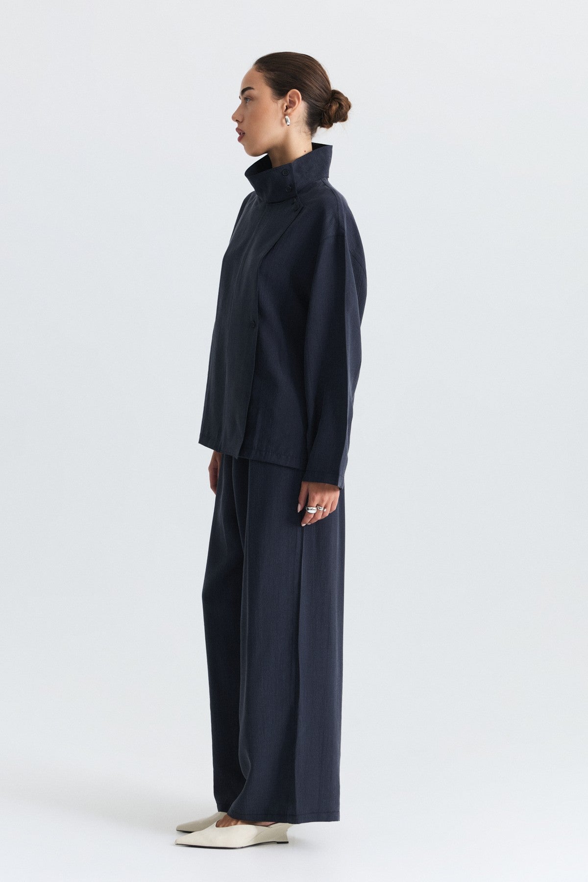 Stand-Up Collar Shirt and Pants Set