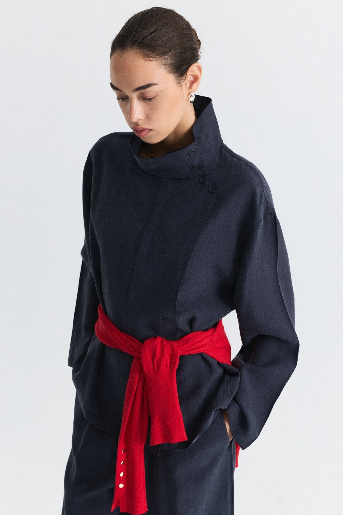 Stand-Up Collar Shirt and Pants Set