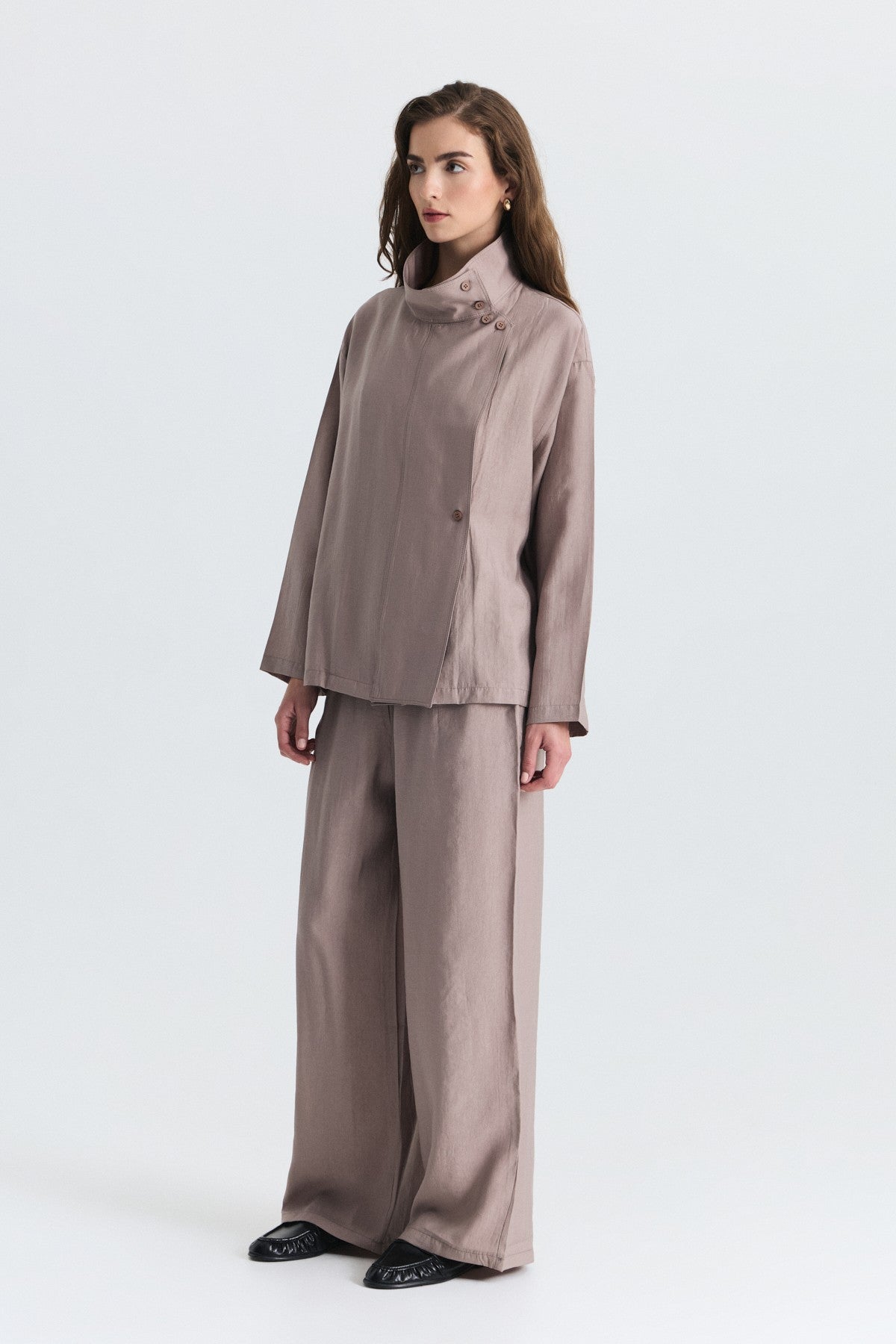 Stand-Up Collar Shirt and Pants Set