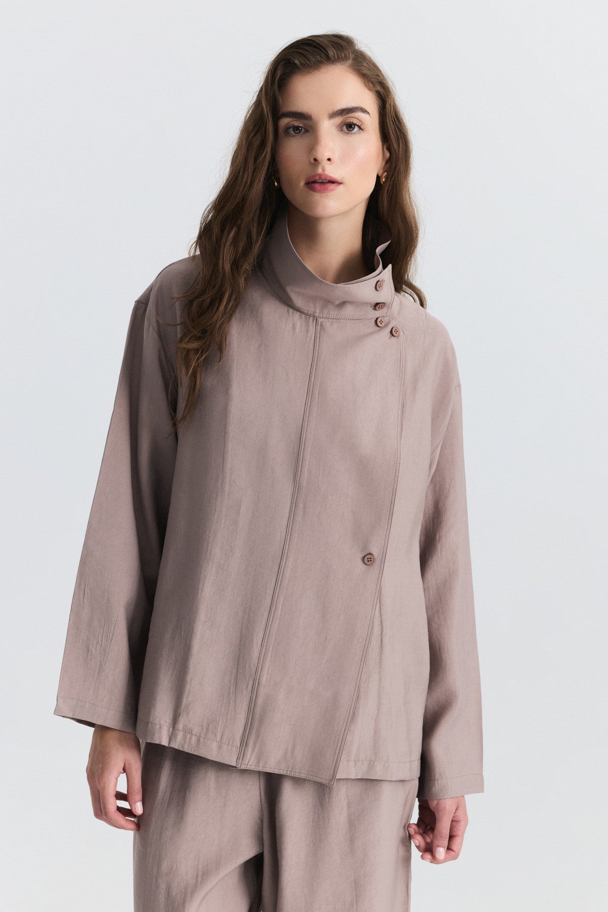 Stand-Up Collar Shirt and Pants Set