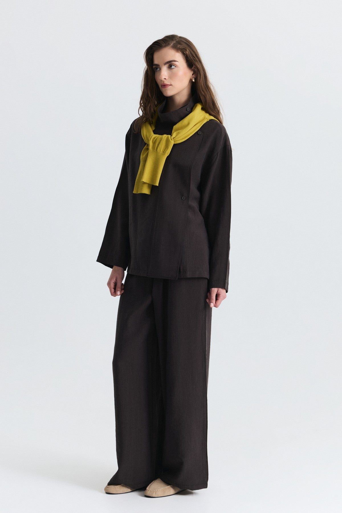 Stand-Up Collar Shirt and Pants Set