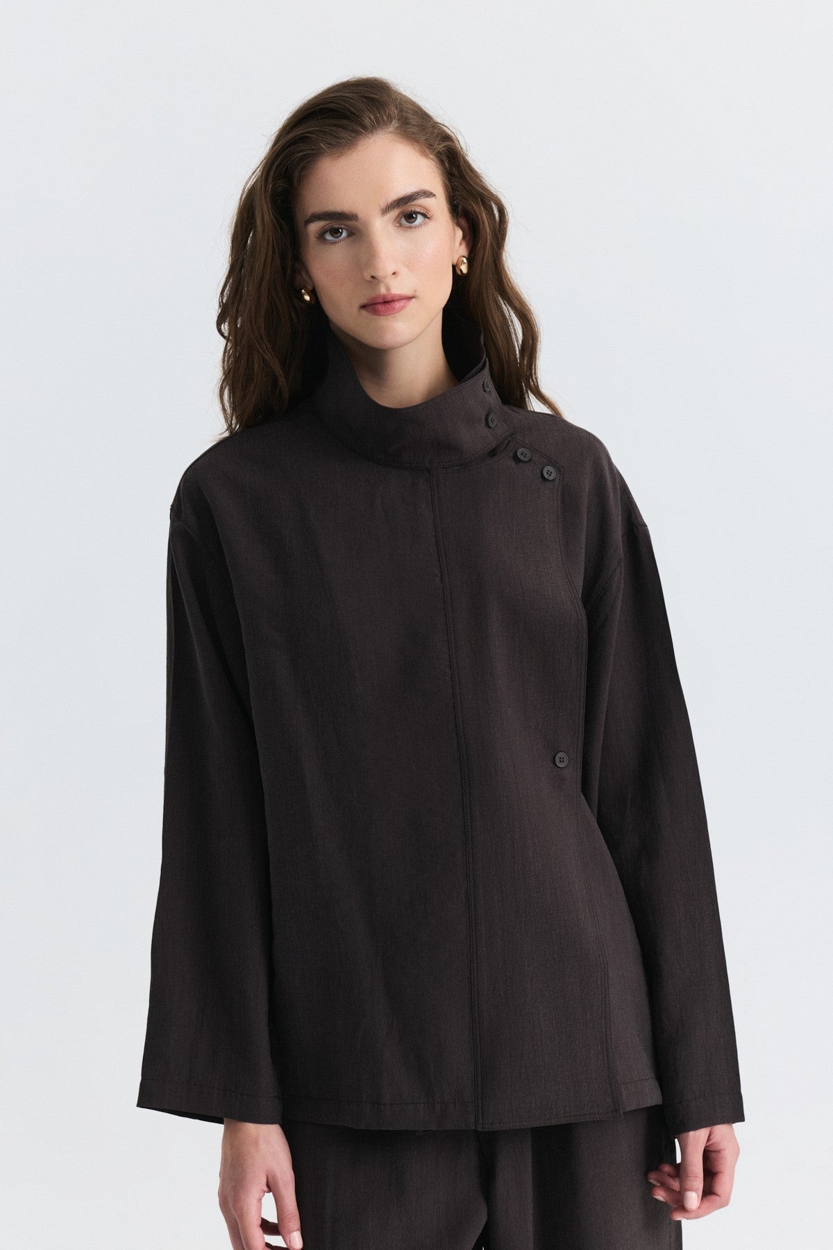 Stand-Up Collar Shirt and Pants Set