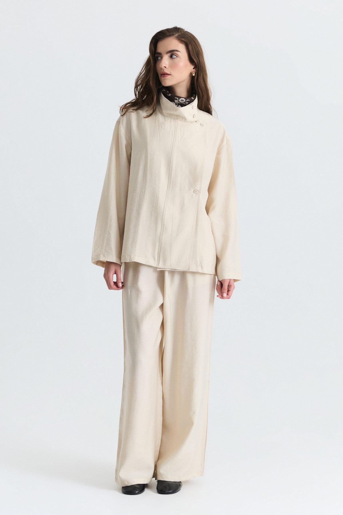 Stand-Up Collar Shirt and Pants Set