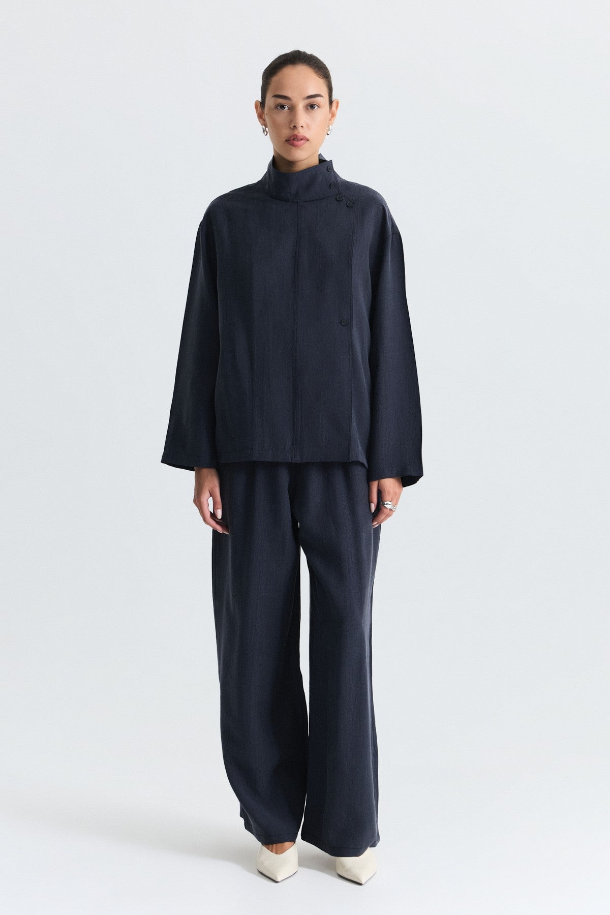 Stand-Up Collar Shirt and Pants Set