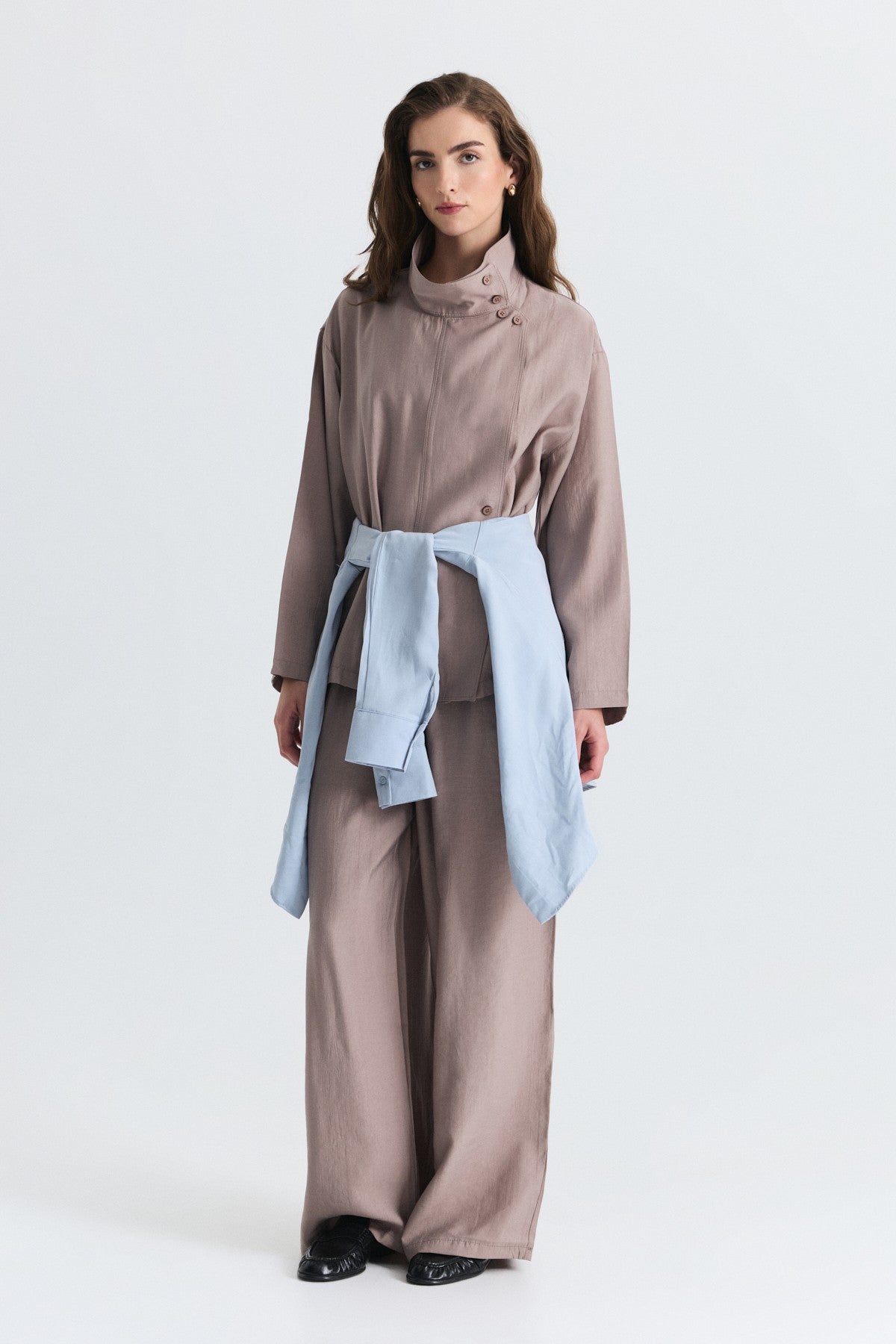 Stand-Up Collar Shirt and Pants Set