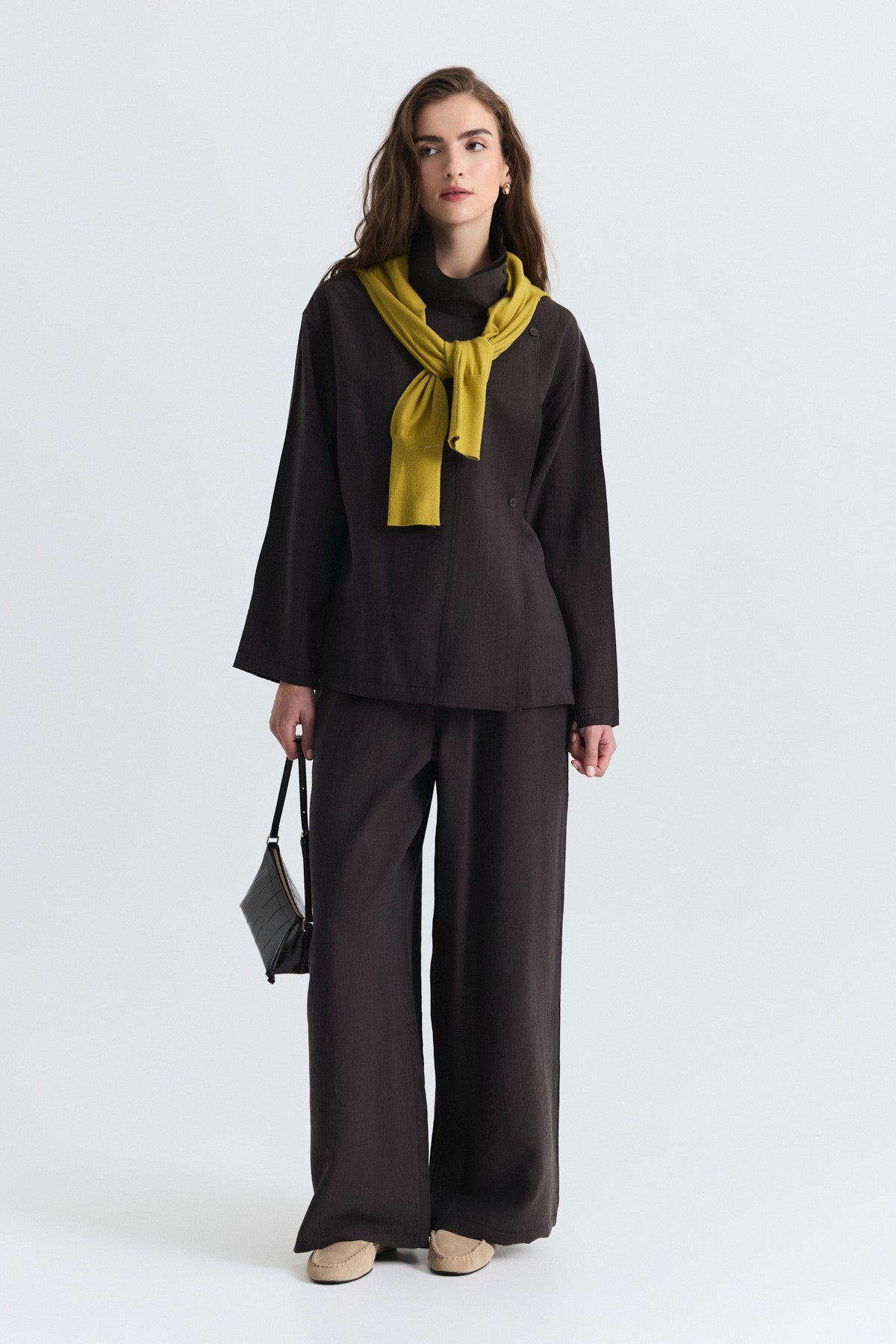 Stand-Up Collar Shirt and Pants Set