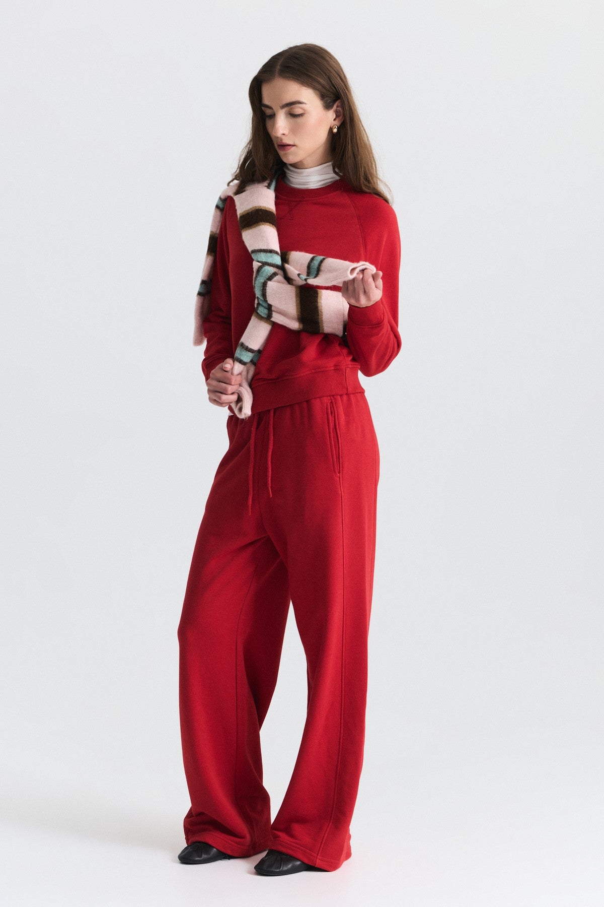 Crew-Neck Sweatshirt and Wide-Leg Pants Set