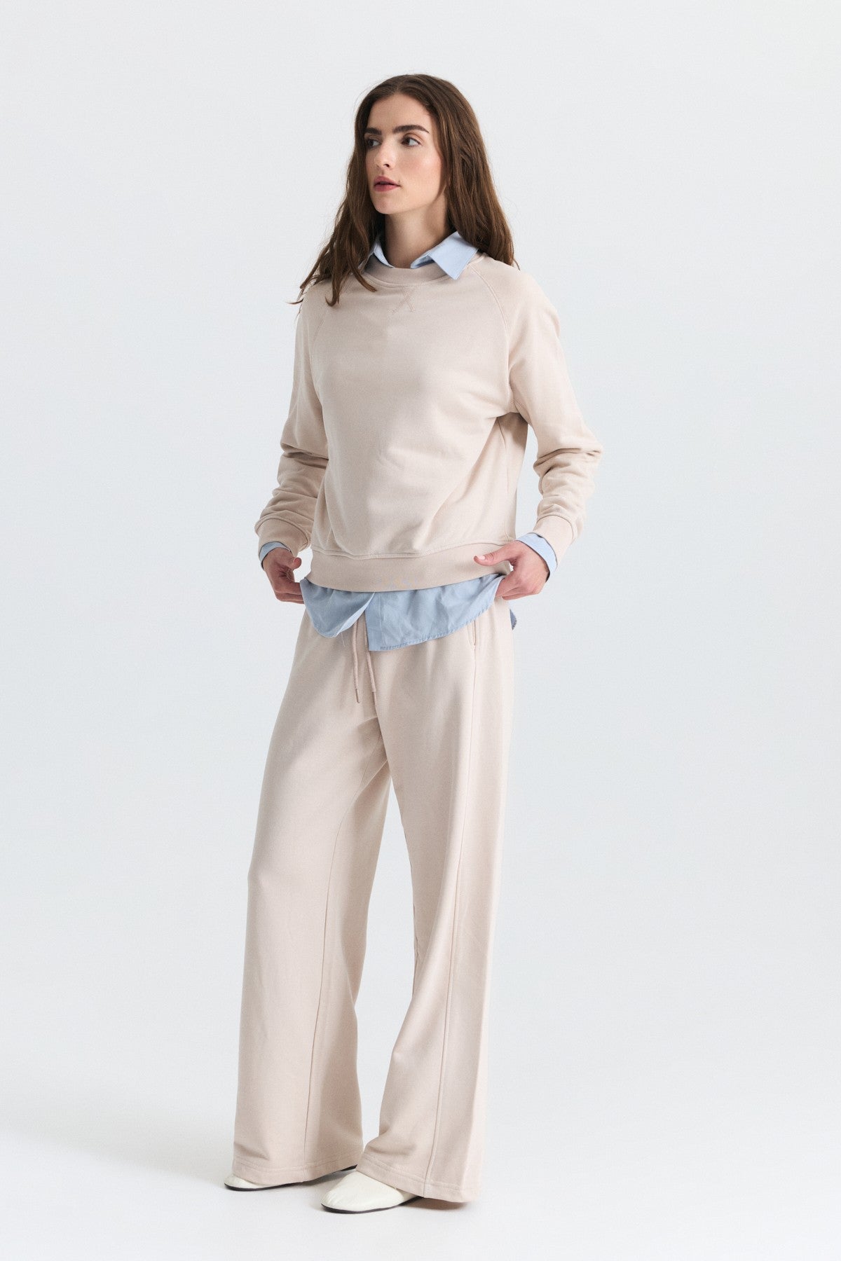 Crew-Neck Sweatshirt and Wide-Leg Pants Set