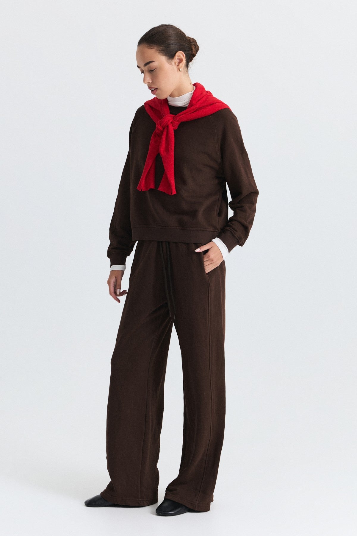 Crew-Neck Sweatshirt and Wide-Leg Pants Set