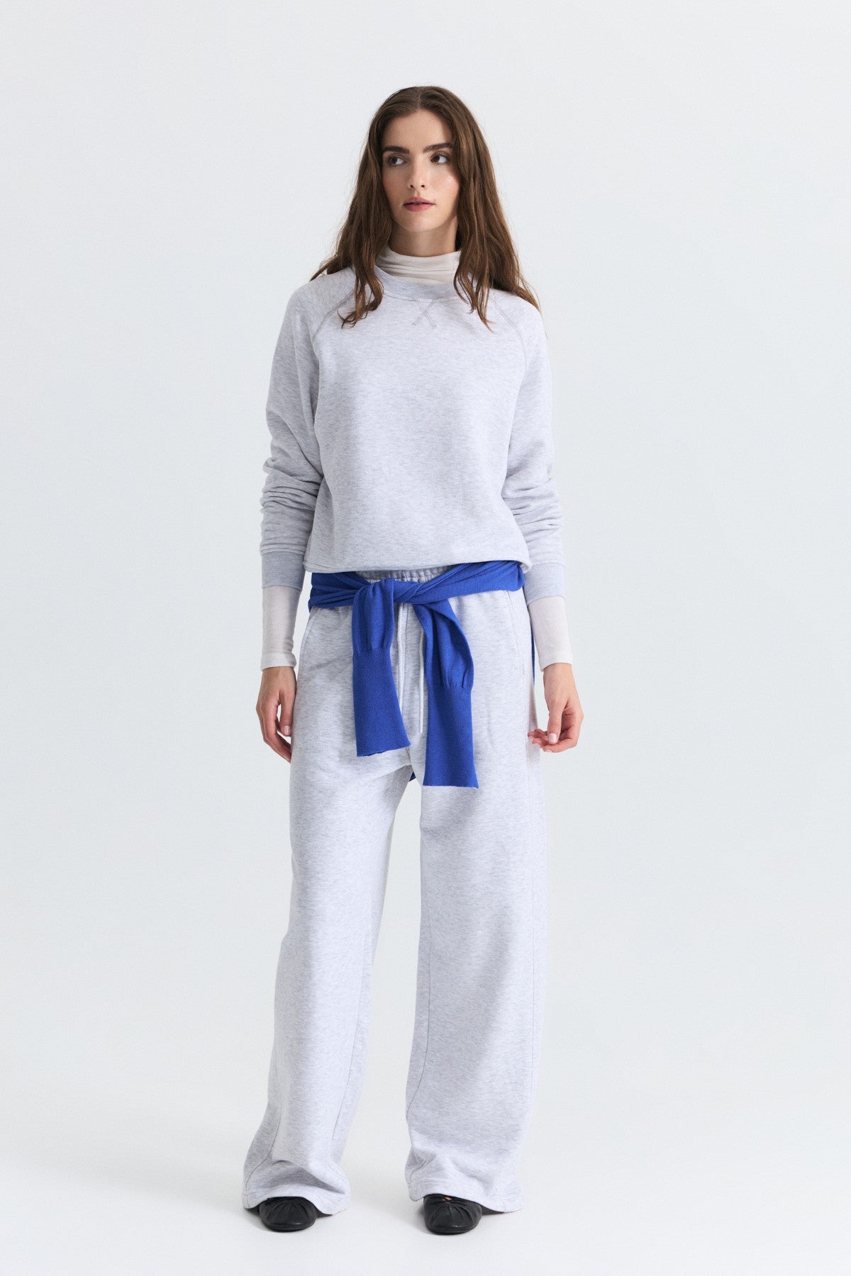 Crew-Neck Sweatshirt and Wide-Leg Pants Set