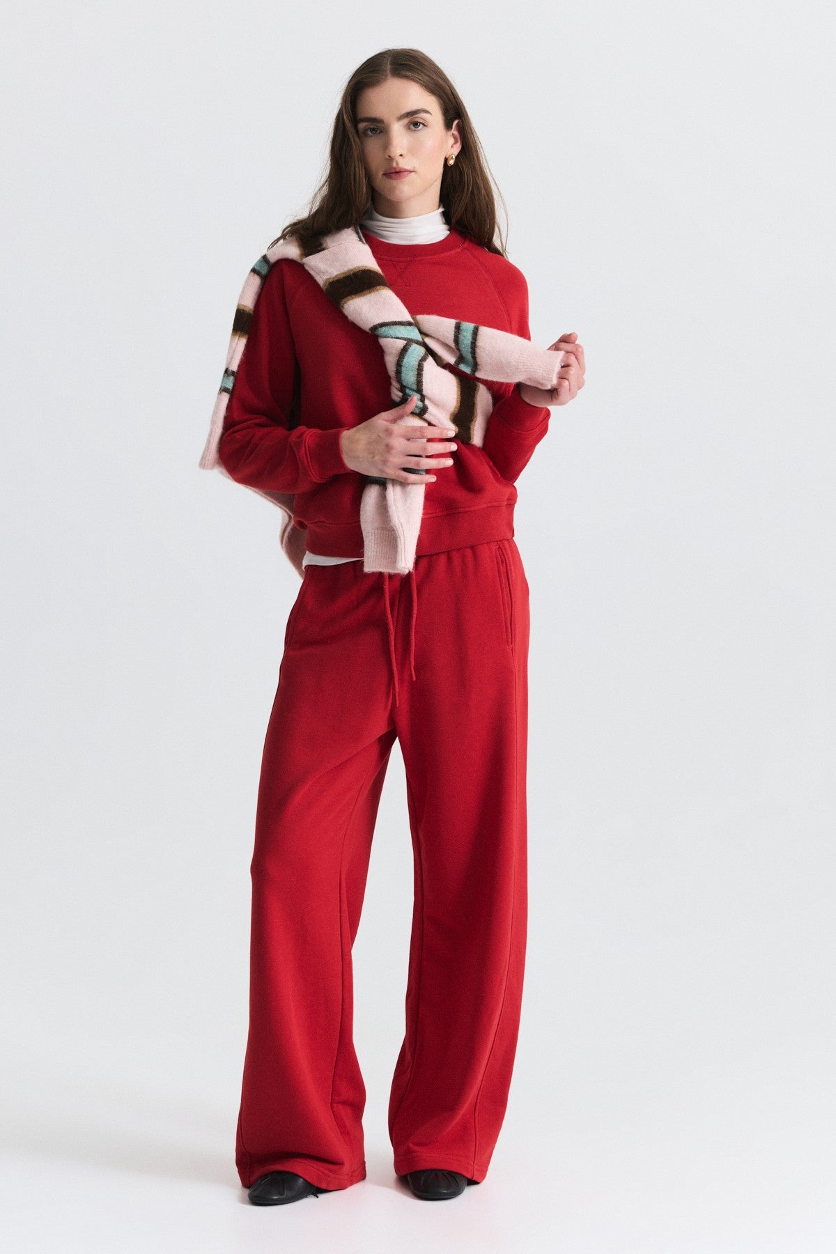 Crew-Neck Sweatshirt and Wide-Leg Pants Set