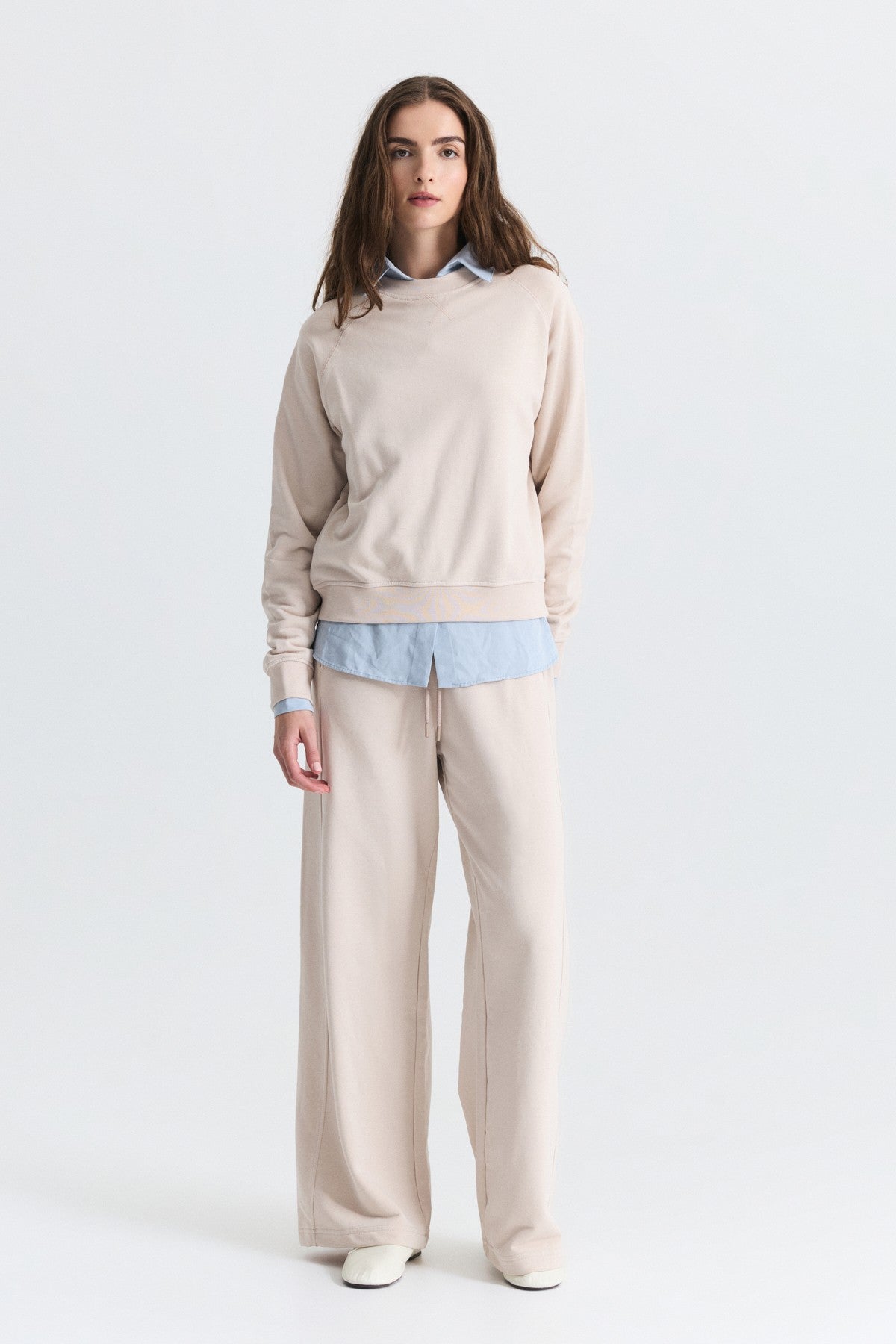 Crew-Neck Sweatshirt and Wide-Leg Pants Set