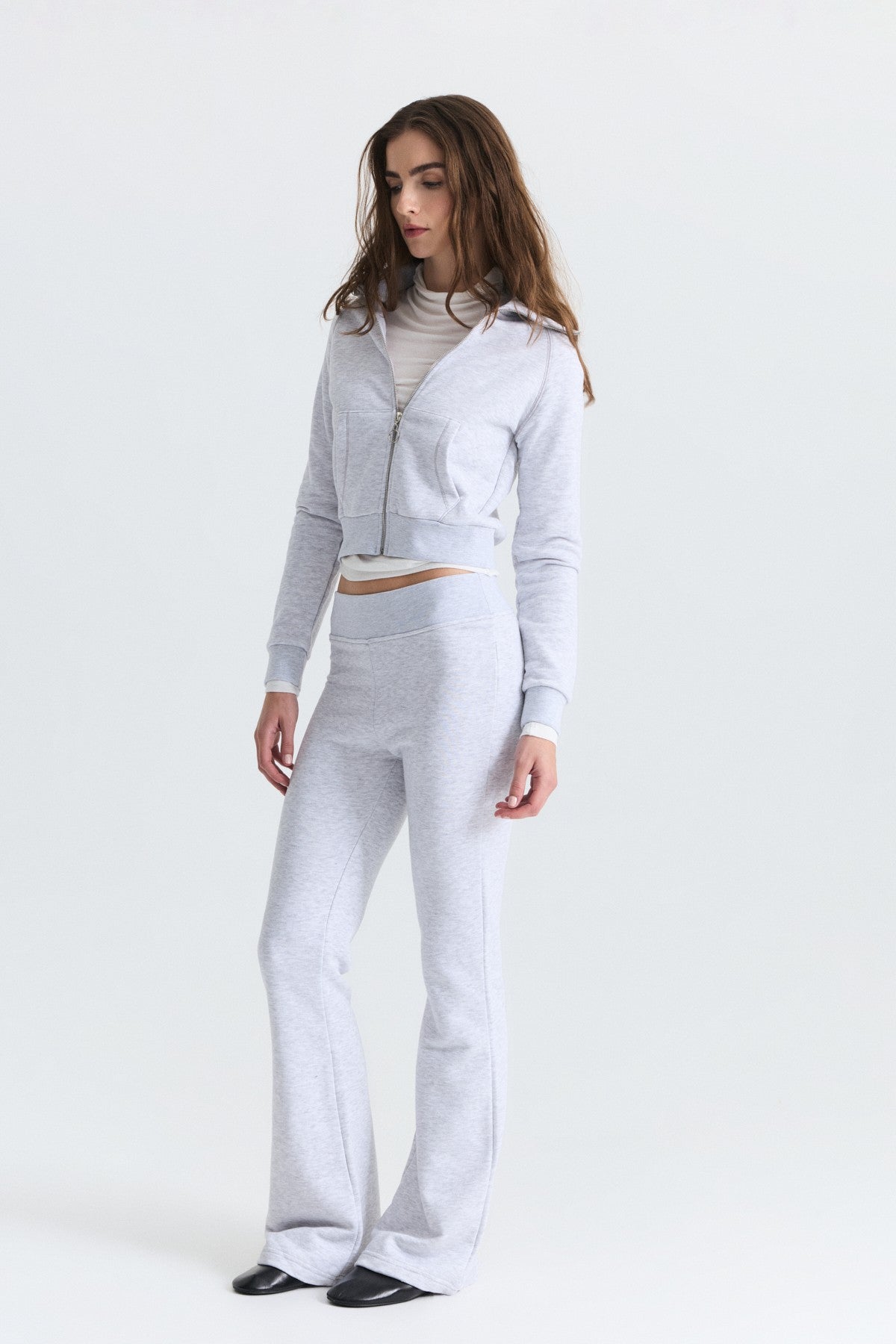 Zip-Up Sweatshirt and Bell-Bottom Sweatpants Set