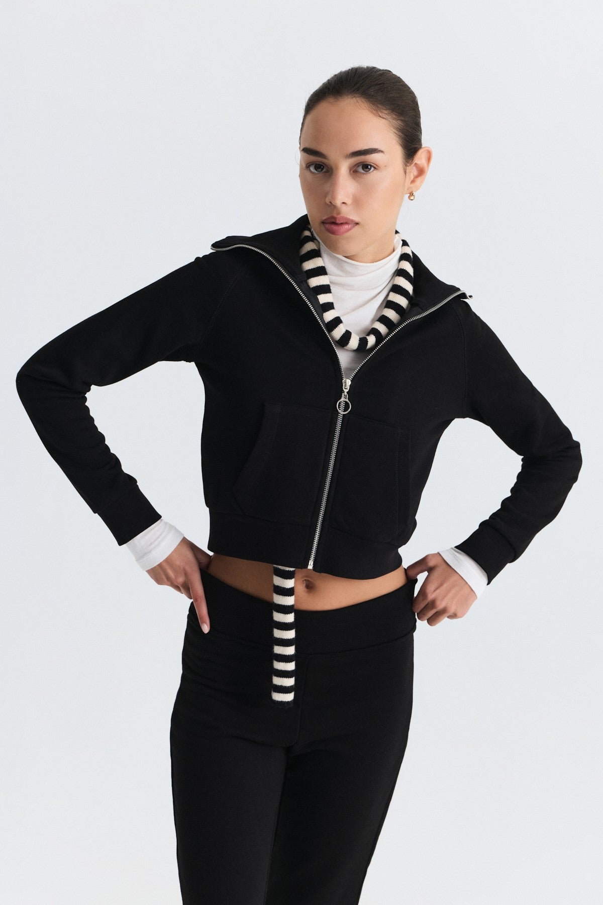 Zip-Up Sweatshirt and Bell-Bottom Sweatpants Set