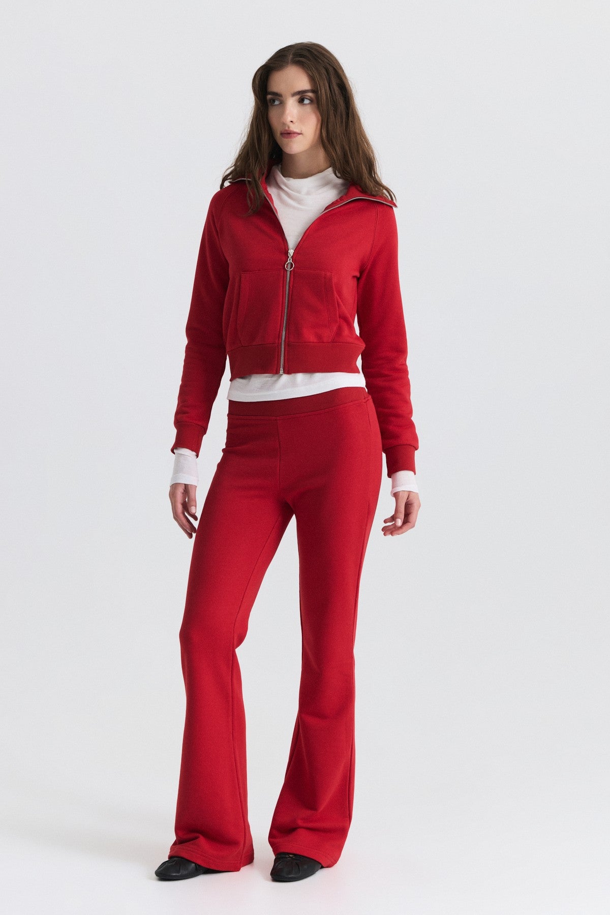 Zip-Up Sweatshirt and Bell-Bottom Sweatpants Set