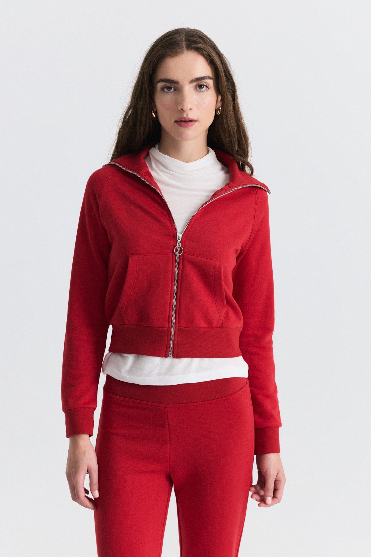 Zip-Up Sweatshirt and Bell-Bottom Sweatpants Set