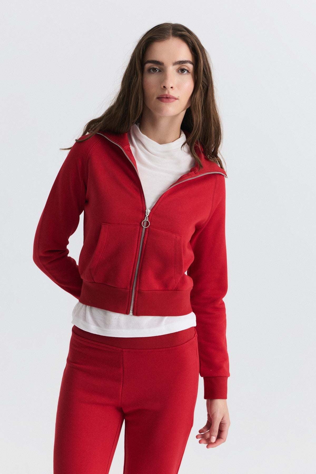 Zip-Up Sweatshirt and Bell-Bottom Sweatpants Set