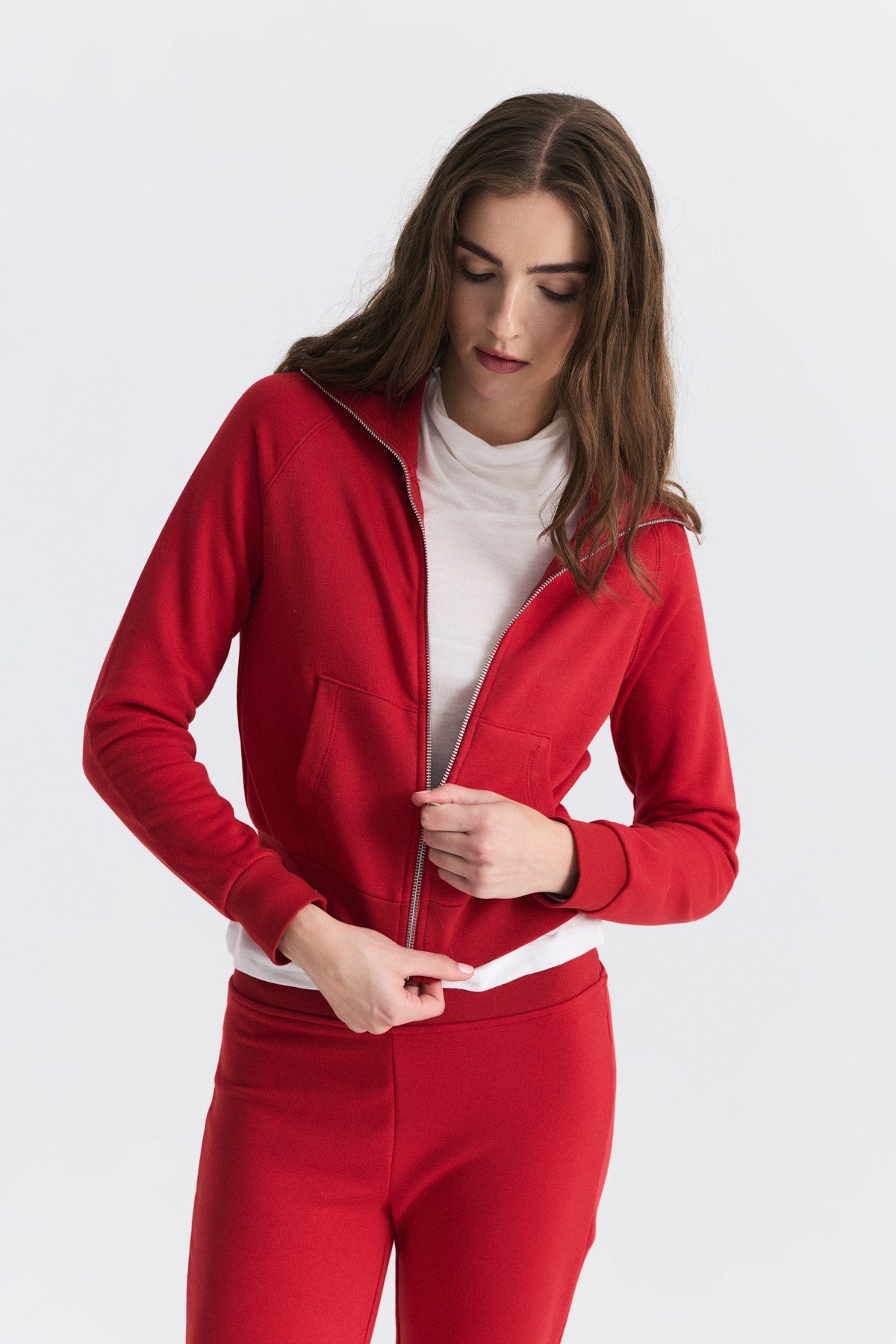 Zip-Up Sweatshirt and Bell-Bottom Sweatpants Set