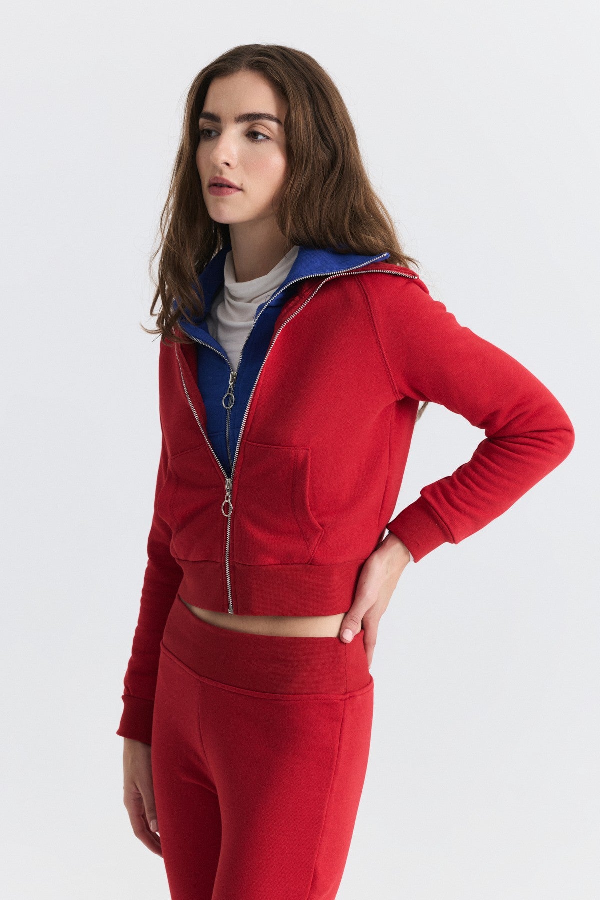 Zip-Up Sweatshirt and Bell-Bottom Sweatpants Set