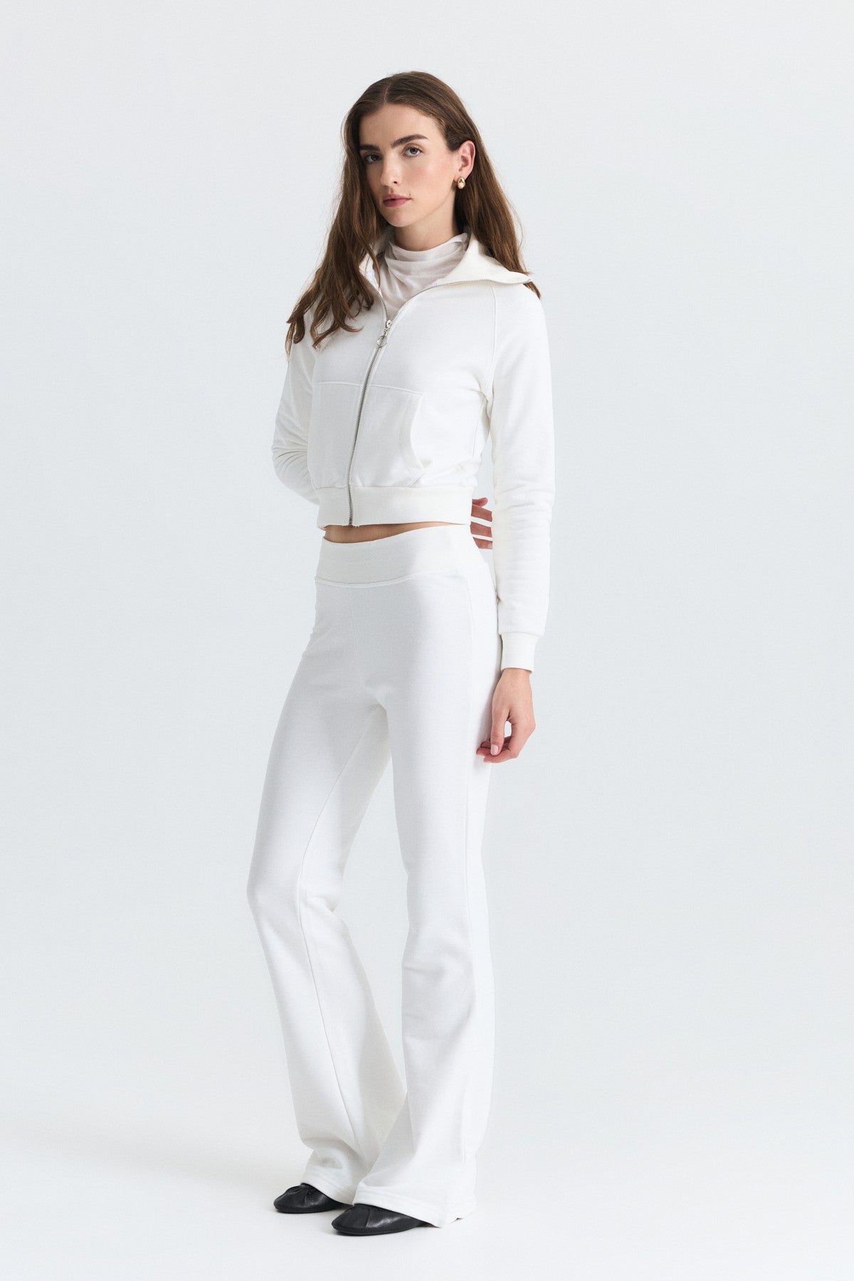 Zip-Up Sweatshirt and Bell-Bottom Sweatpants Set