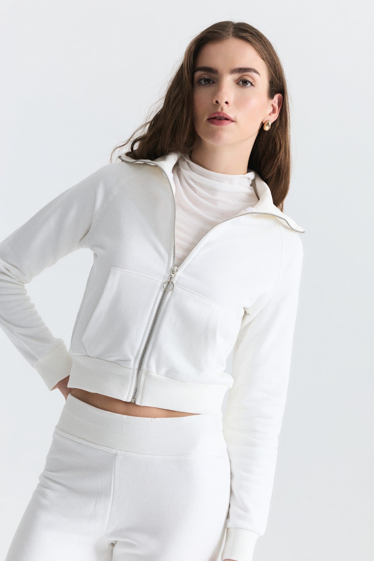 Zip-Up Sweatshirt and Bell-Bottom Sweatpants Set