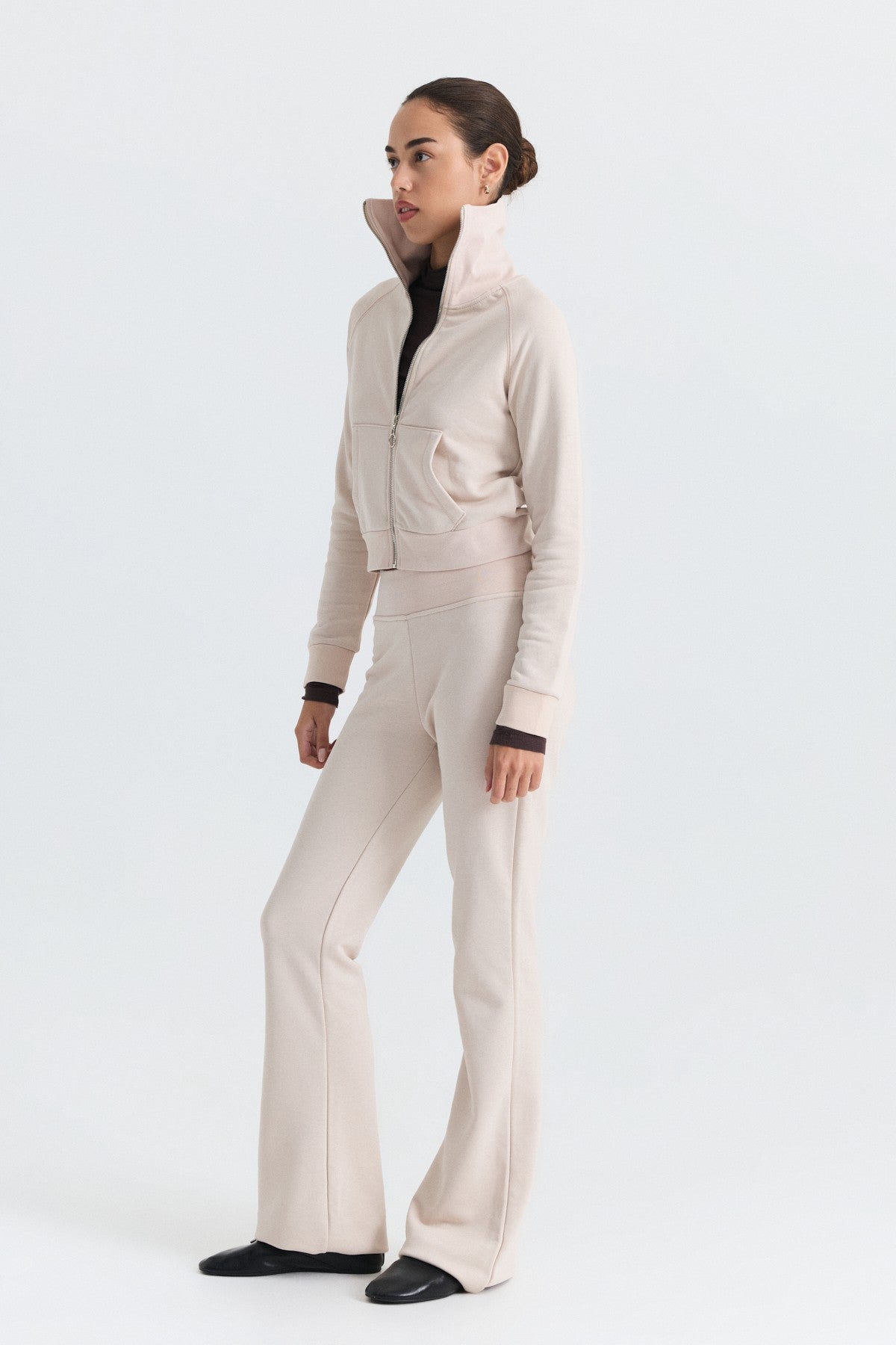 Zip-Up Sweatshirt and Bell-Bottom Sweatpants Set