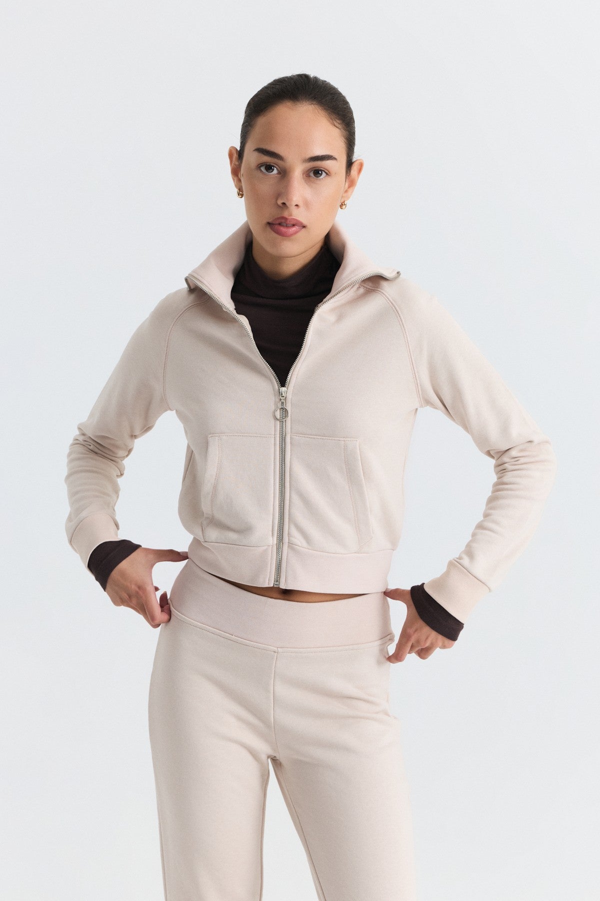 Zip-Up Sweatshirt and Bell-Bottom Sweatpants Set