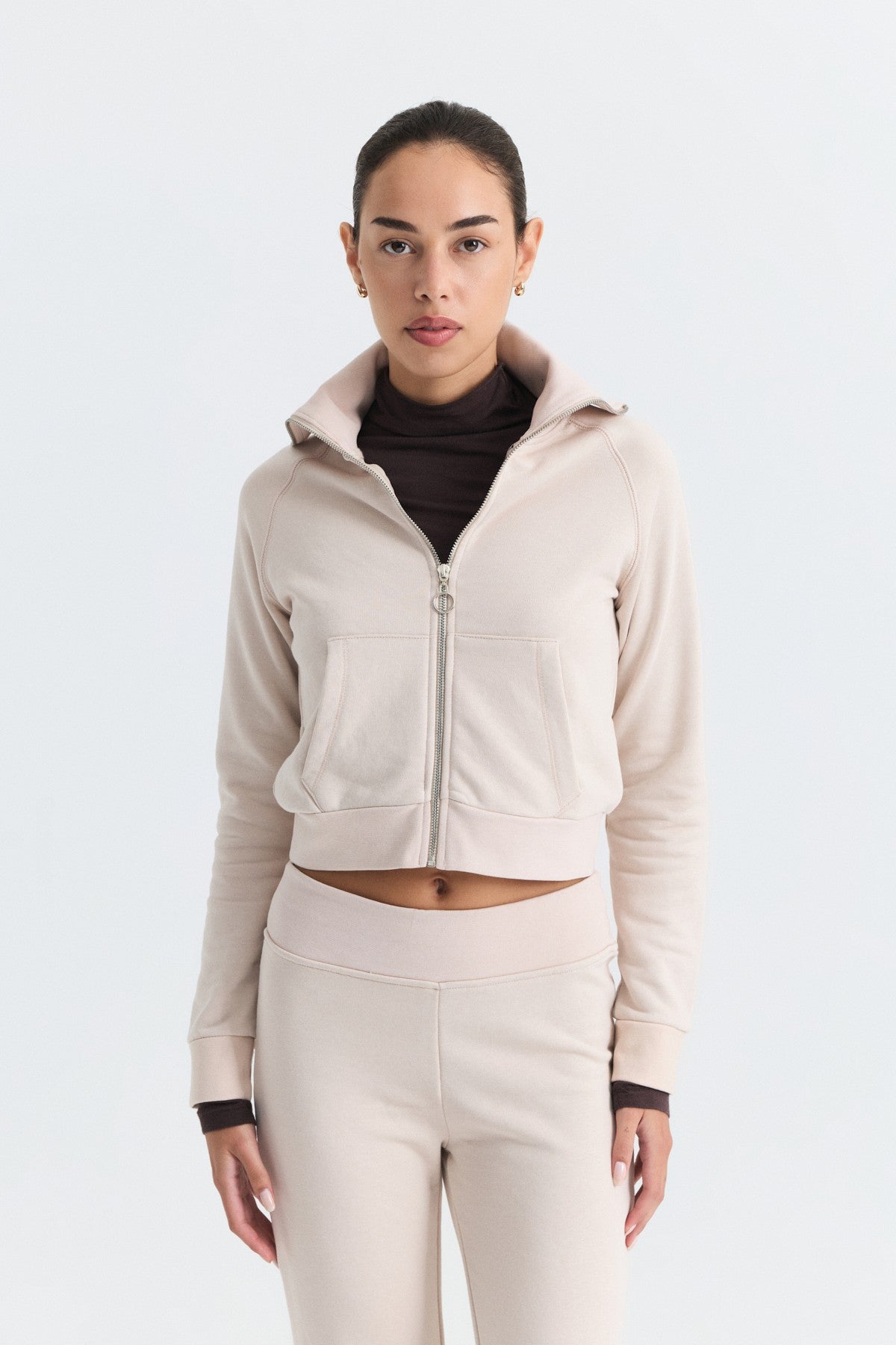 Zip-Up Sweatshirt and Bell-Bottom Sweatpants Set