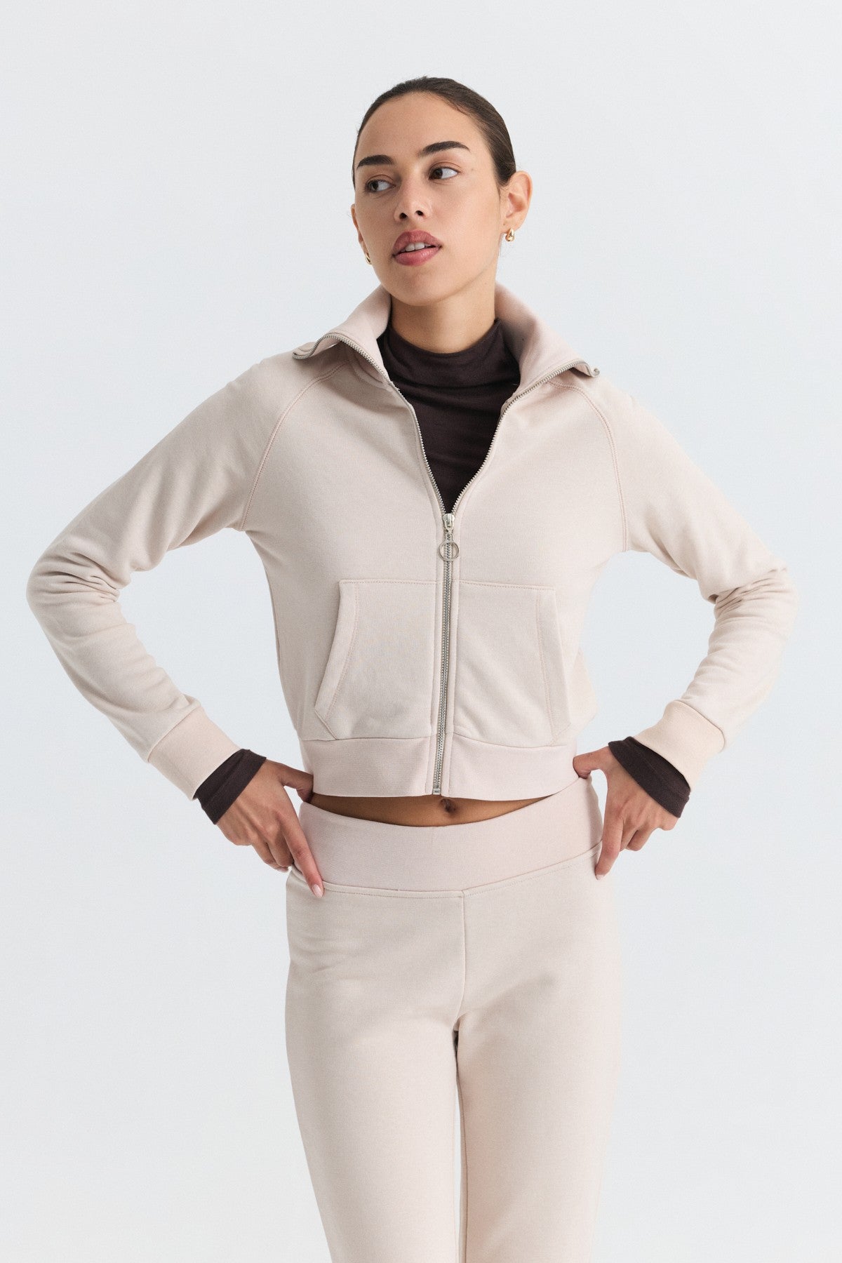 Zip-Up Sweatshirt and Bell-Bottom Sweatpants Set