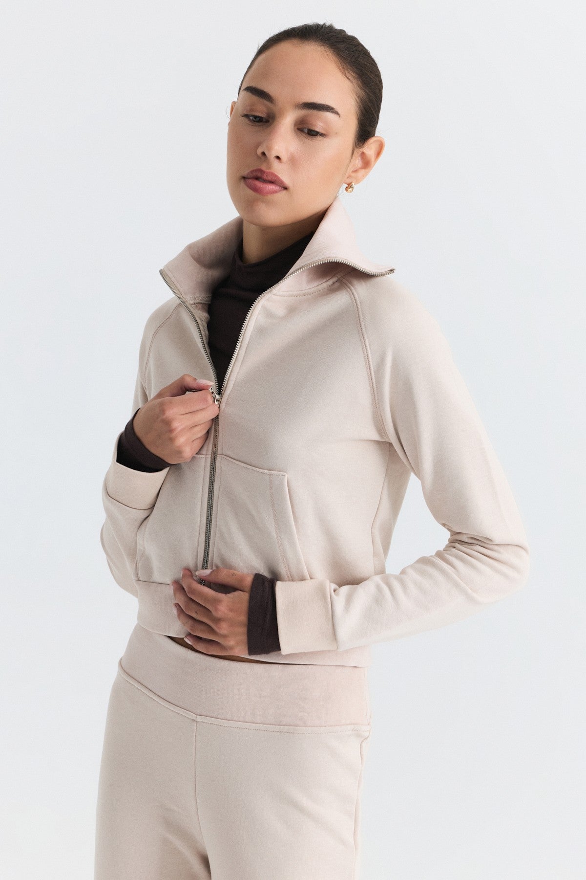 Zip-Up Sweatshirt and Bell-Bottom Sweatpants Set