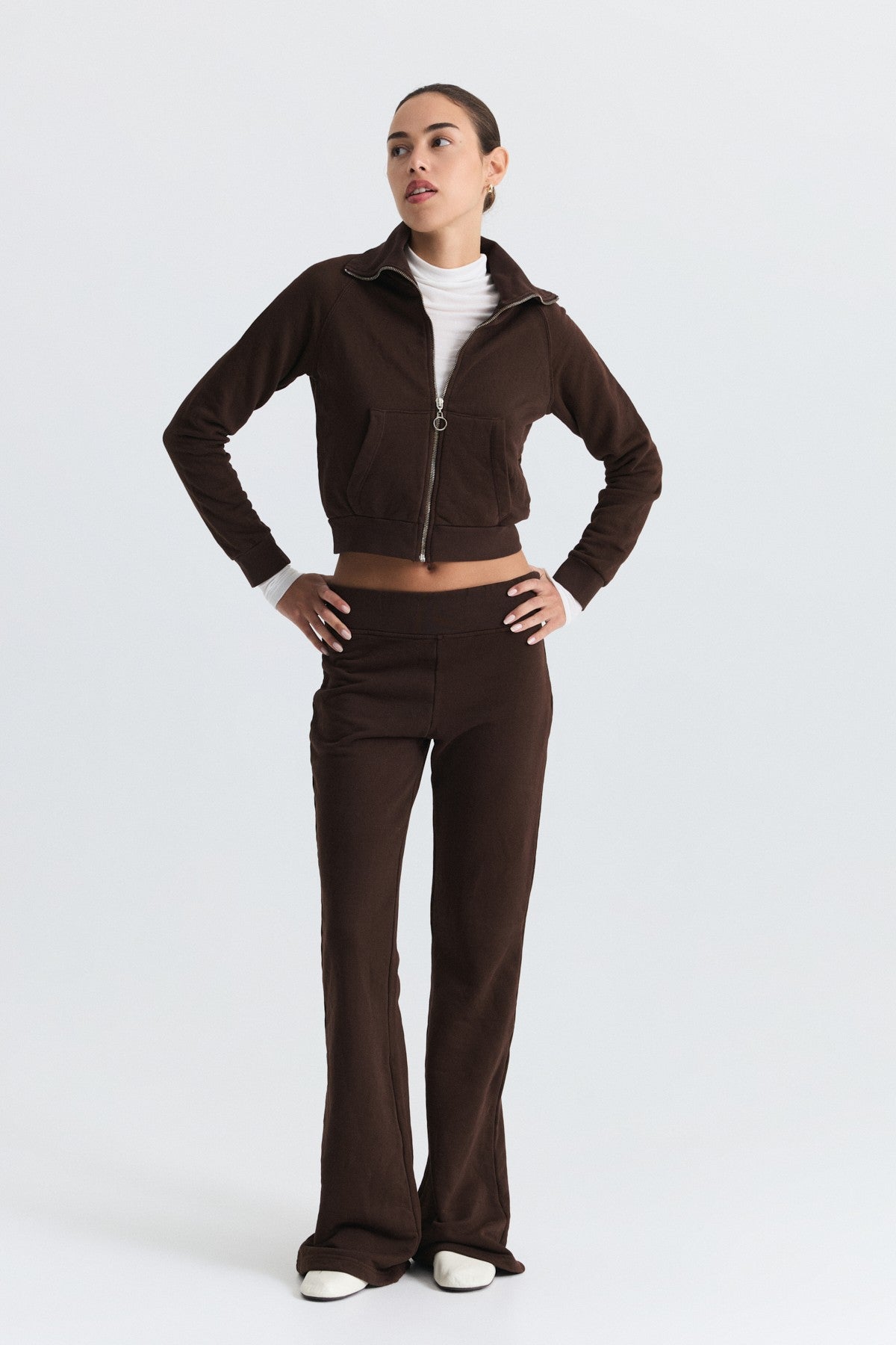 Zip-Up Sweatshirt and Bell-Bottom Sweatpants Set