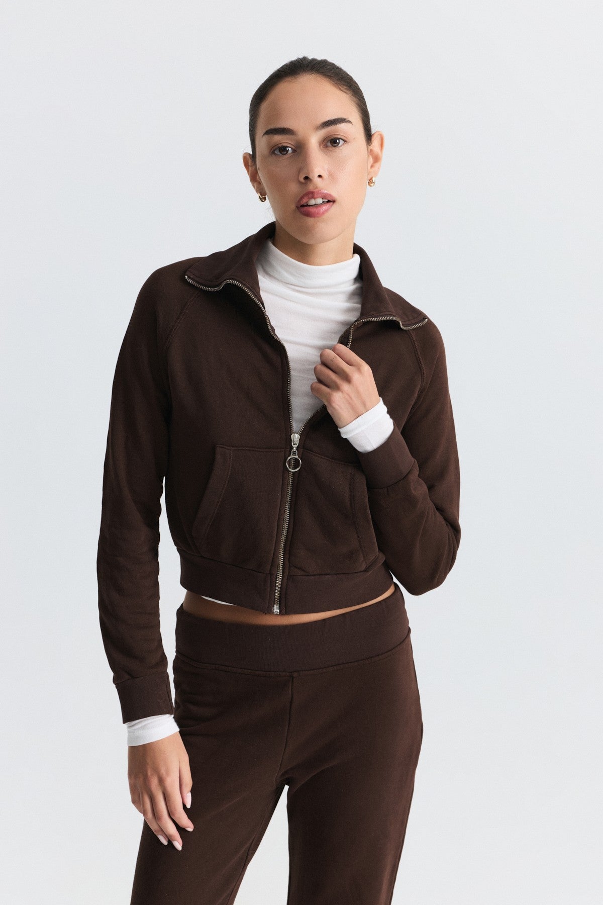 Zip-Up Sweatshirt and Bell-Bottom Sweatpants Set