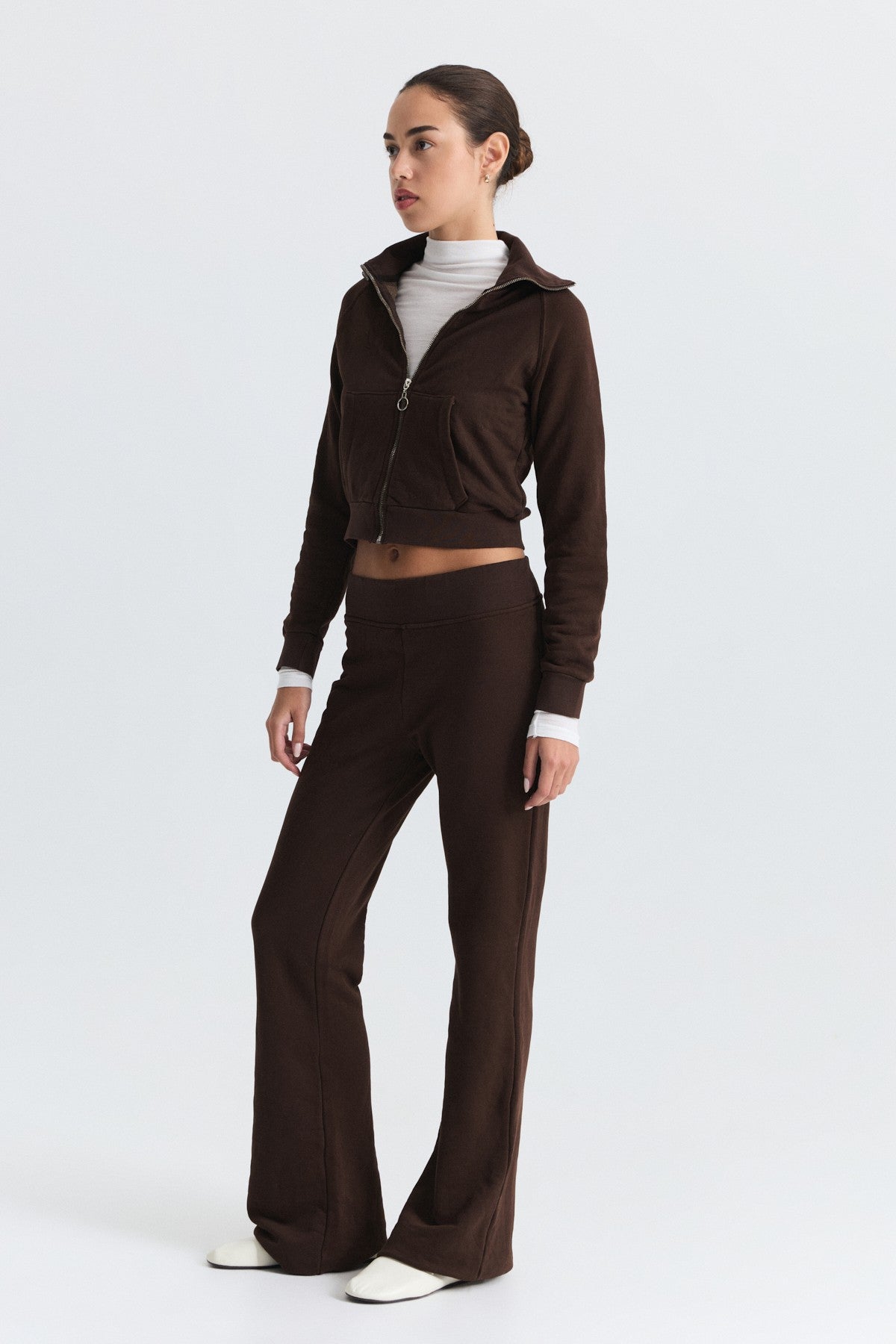 Zip-Up Sweatshirt and Bell-Bottom Sweatpants Set