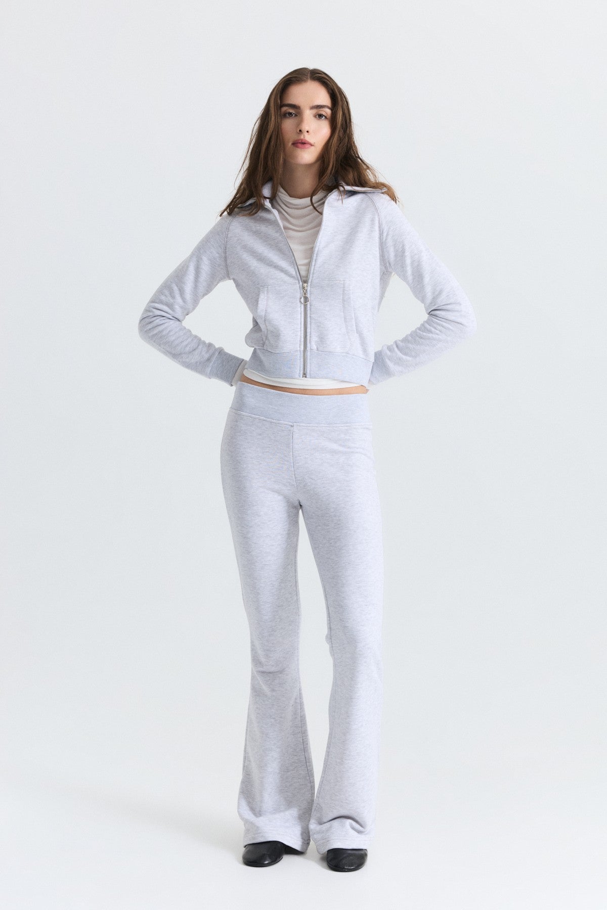 Zip-Up Sweatshirt and Bell-Bottom Sweatpants Set