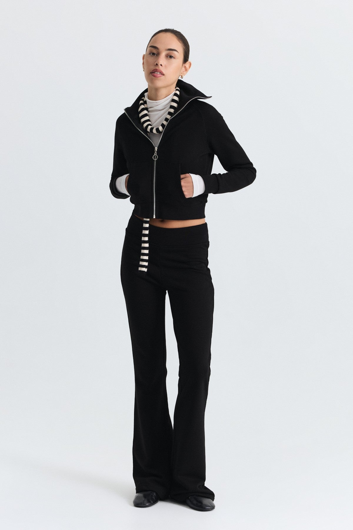 Zip-Up Sweatshirt and Bell-Bottom Sweatpants Set