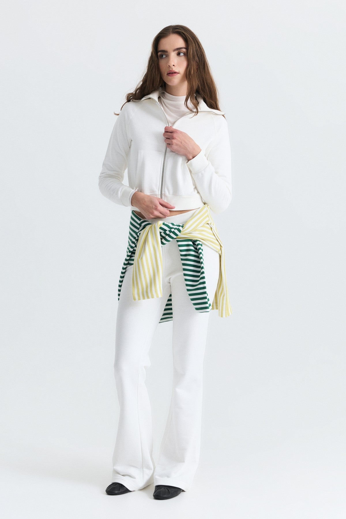 Zip-Up Sweatshirt and Bell-Bottom Sweatpants Set