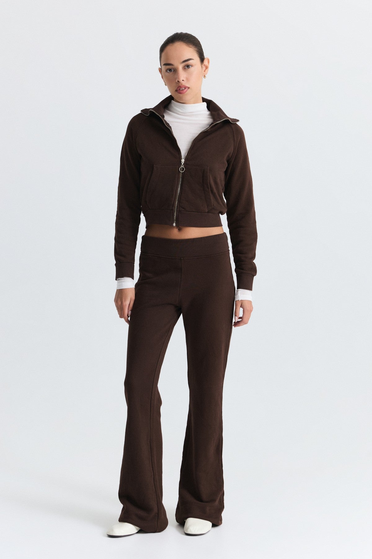 Zip-Up Sweatshirt and Bell-Bottom Sweatpants Set